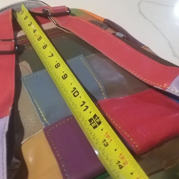 Boho Multicolor Patchwork Leather Backpack | Colorful Festival Cottagecore Y2K - Picture 12 of 16